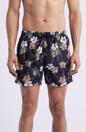 BOSS Piranha Floral Swim Trunks in Black at Nordstrom Rack, Size Medium