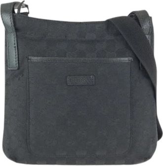 Gucci Pre-owned GG Canvas Leren Messenger Bag - Dames - Vintage Schoudertas - Zwart - ONE Size - Leer - Vintage