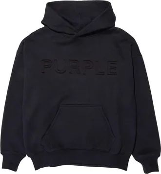 Purple logo-embossed fleece hoodie - men - pure cotton - S - Black
