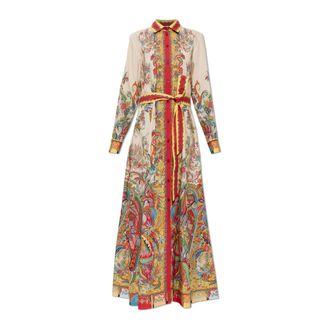 Etro Etro, Shirt Dresses, female, Multicolor, Size: XS Long Shirt Dress in Cotton with Placed Paisley Foliage Print