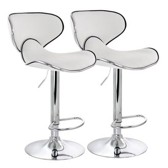 Elama 2 Piece Slim Faux Leather Adjustable Bar Stool in Orange with Chrome Base