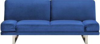 Beliani Sof&aacute; Cama Tapizado En Terciopelo Azul Marino Mecanismo Click Clack 4 Plazas Reposabrazos Ajustables York