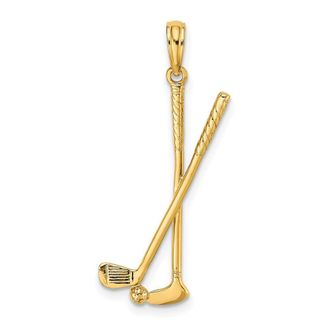 Diamond2Deal 14k Yellow Gold 3-D Double Golf Clubs with Ball Charm Pendant