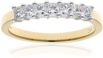 Jewelco London 18ct Gold Princess 1/2ct Diamond 7 Stone Eternity Ring 2mm - PR0AXL9553Y18JPK