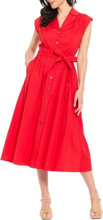 London Times Tie Waist Cap Sleeve Shirtdress in Flame Scarlet at Nordstrom Rack, Size X-Large