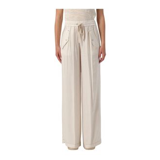 Pinko Wide Trousers, female, Pink, S, Wide Leg Trousers with Drawstring