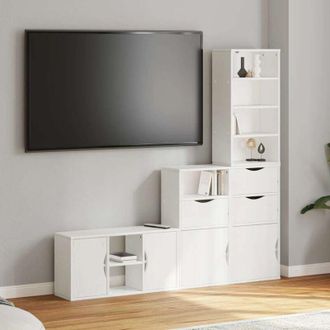 vidaXL Muebles De Tv 4 Uds. Con Almacenaje odda Blanco Madera Pino Vidaxl
