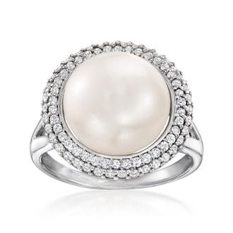 Ross-Simons 12-12.5mm Cultured Pearl and. White Topaz Ring in Sterling Silver