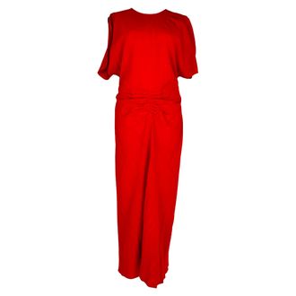 Victoria Beckham Gathered Midi Dress in Red Viscose