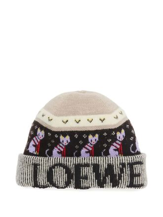 Loewe cat-motif logo beanie - women - Fabric - One Size - Neutrals