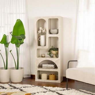 Dmora Estanter&iacute;a Arsenion, Biblioteca 6 Estantes, 6 Compartimentos, Peso M&aacute;ximo 45 Kg, 60x32x150h Cm Beige M&aacute;rmol