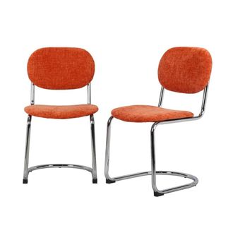 Sweeek Silla cantilever redondeada de metal, tela chenille y patas cromadas
