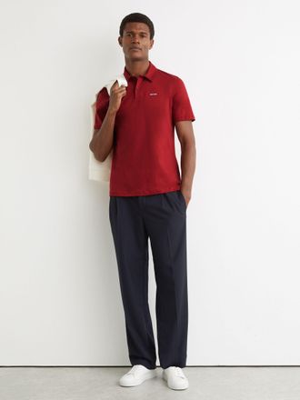 Reiss Red Airwater-cotton Logo Polo Shirt, Xxl