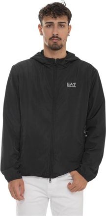 Emporio Armani Windjack met capuchon en rits - Heren - Zomerjassen - Zwart - 3XL - Polyester - Jassen