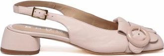 Bruglia Beige Round Toe Buckle Leather Sandals