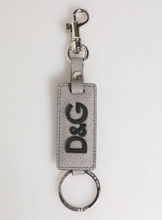 Dolce & Gabbana Grijze Leren Logo Metaalring Sleutelhangerhouder Mannen Sleutelhanger
