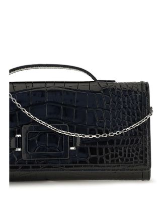 Roger Vivier Womens Clutch Belle Vivier Crocodile-Effect Black Calf Leather Bags