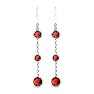 House of Brilliance 925 Sterling Silver Graduating Bezel Set Red Garnet Dangle Earring in White at Nordstrom