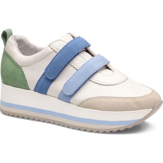 Johnston & Murphy Gracie Double Strap Platform Sneaker in White/Blue/Green Suede at Nordstrom, Size 7.5