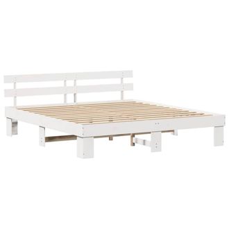 Berkfield Home Bed Frame with Headboard White 200x200 cm Solid Wood Pine
