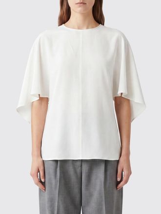 Stella McCartney Blusa girocollo in raso con maniche corte e chiusura da annodare