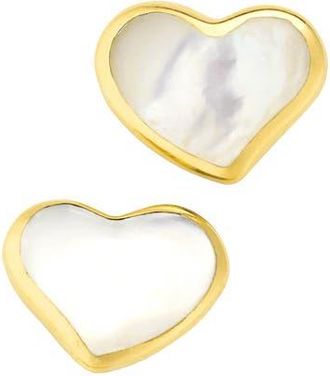 Jan Leslie Heart Stud Earring Set In Sterling With 18K Gold Overlay in White at Nordstrom