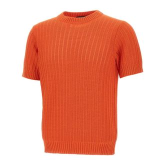 FILIPPO DE LAURENTIIS Round-neck Knitwear, male, Orange, Size: 2XL Crew-Neck Short-Sleeve Sweater