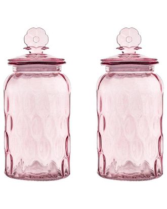 10 Strawberry Street Set of 2 Textured Glass Flower Canisters, Dimpled Round