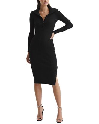 Reiss Maddison Button Collar Knitted Bodycon Dress