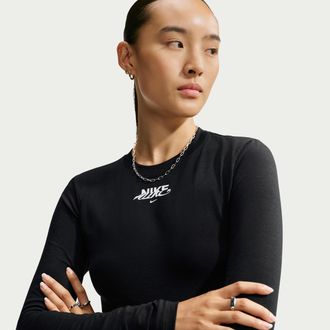 Nike Womens Nike Sportswear Slim Cropped Long-Sleeve T-Shirt in Black | IX2145-010