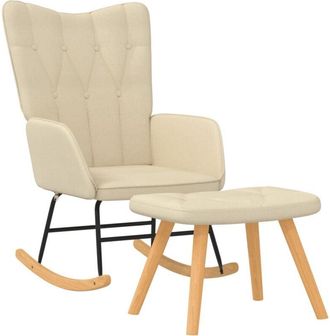 Les Tendances Les Tendances - Silla mecedora con reposapiés tela color crema vidaXL