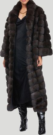 Gorski Russian Sable Chevron Coat with Leather Belt
