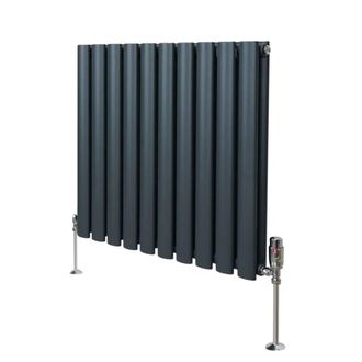 MonsterShop Oval Column Radiator & Valves - 600mm x 600mm - Anthracite Grey