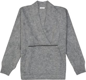 Brunello Cucinelli Mohair Wol Trui - Heren - V-hals truien - Grijs - M - Wol - Truien & Vesten