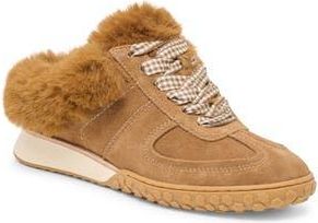 Dolce Vita Izzey Faux Fur Sneaker in Light Brown Suede at Nordstrom Rack, Size 6.5