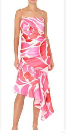Milly Dream Rose Asymmetrical Hem Dress In Ponk