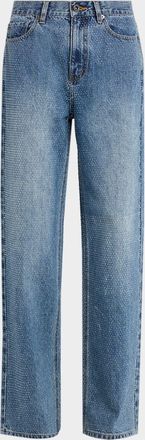 Self Portrait Rhinestone Straight-Leg Jeans