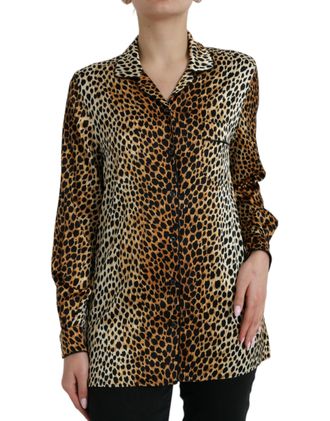 Dolce & Gabbana Womens Leopard Print Silk Shirt Tsh84784 - Beige