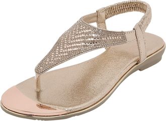 Generic Women Summer Elastic Strap Rhinestone Casual Open Toe Flat Sandals with Soft Breathable Sole (Rose Gold, 6.5)