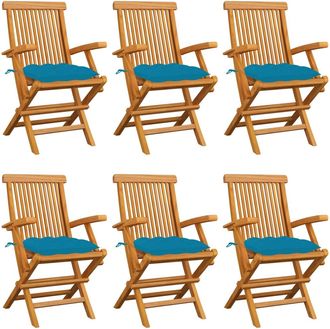 vidaXL Vidaxl - Sillas De Jard&iacute;n 6 Uds Madera Teca Con Cojines Azul Claro