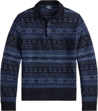 Polo Ralph Lauren Fair Isle Wool-Linen Polo Sweater, Size X-Large