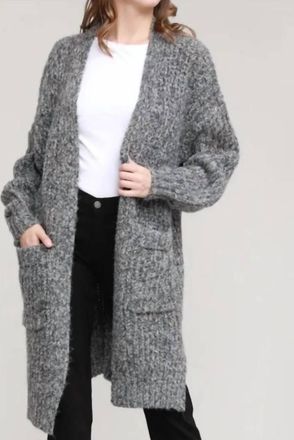 Pleione Ribbed Longline Cardigan In Grey/heather