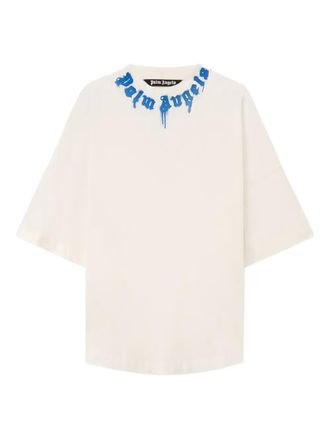 Palm Angels curved-logo cotton T-shirt - men - Cotton - L - Neutrals