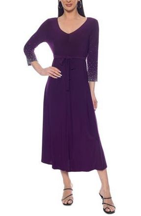 Tash And Sophie Beaded V-Neck Dress in Eggplant Silver at Nordstrom Rack, Size X-Large