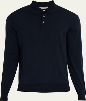 Fioroni Cashmere Mens Fine Merino Wool Long-Sleeve Polo Shirt