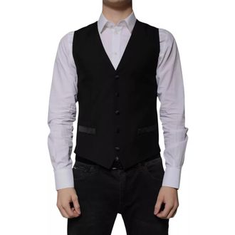 Dolce & Gabbana Black Wool Formal Dress Men Waistcoat Mens Vest