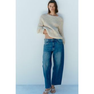H&M Barrel Regular Waist Ankle Jeans in Denim Blue at Nordstrom, Size 12