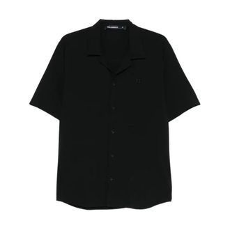 Karl Lagerfeld Short Sleeve Camp Collar Shirt - Heren - Korte mouwen Overhemden - Zwart - M - Polyester - Overhemden
