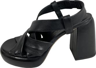 Laura Bellariva Hoge Blokhak Leren Sandaal - Dames - Sandalen met hakken - Zwart - 37 EU - Leer - Schoenen