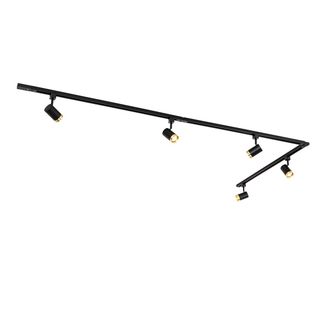 QAZQA Moderno Sistema De Riel Monof&aacute;sico Con 5 Focos Negros Con Anillo Dorado - Jeana Acero /aluminio Alargada Adecuado Para Led Max. 5 X 50 Watt - Qazqa